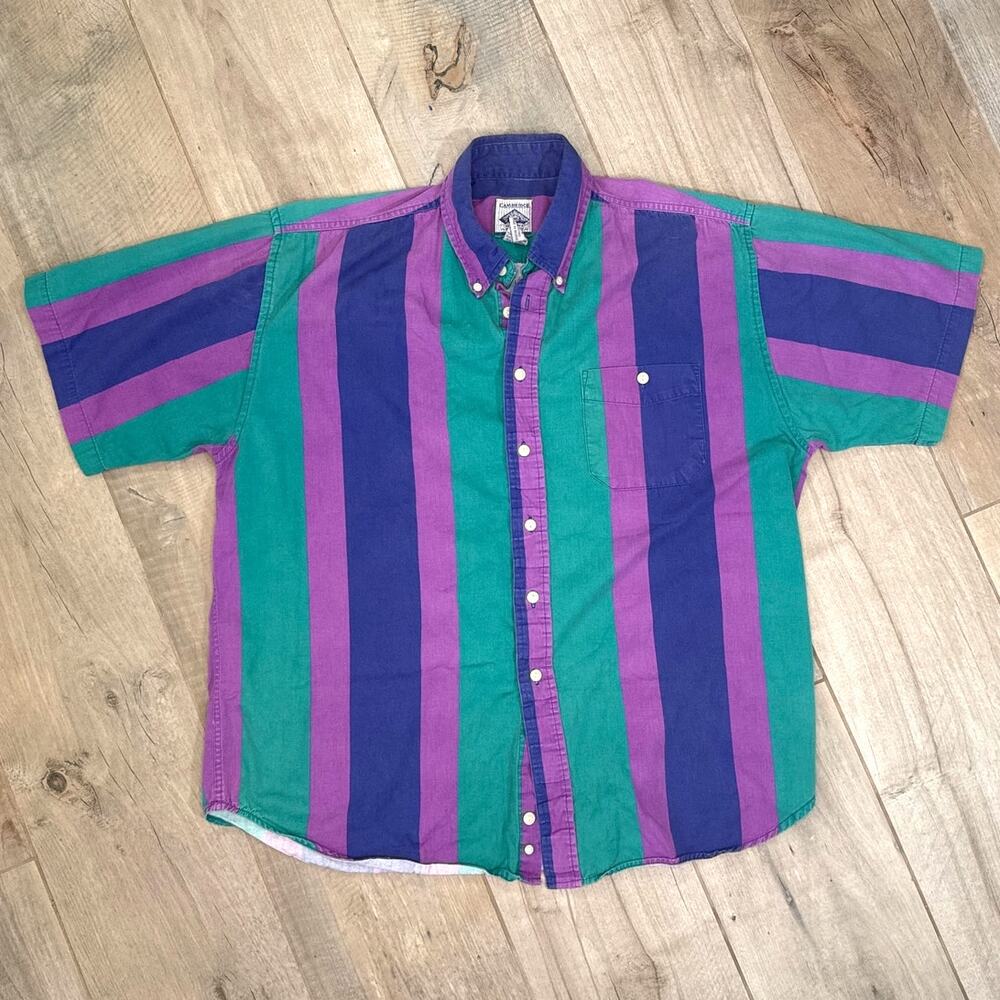 Vtg Cambridge Classics Colorblock Shirt Mens Large Multicolor Button Down 90s